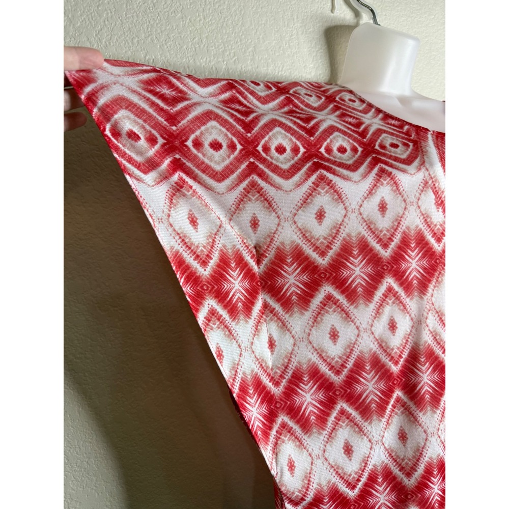 Chicos 3‎ US XL Top Red White Ikat Diamond Print Dolman Sleeve Scoop Neck Artsy
